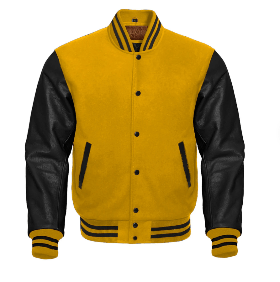 A black and yellow letterman jacket