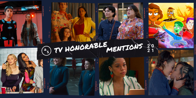 graphic of honorable mentions: Mystic Quest, Why Are You Like This, Rutherford Falls, Star Trek Lower Decks, Sex Life of College Girls, Star Trek Discovery, Gentefied