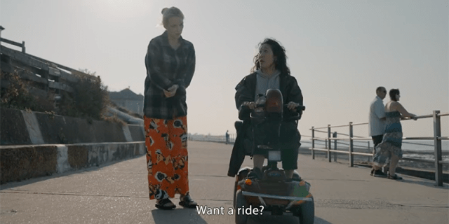 Eve offers Villanelle a ride on her mobility scooter