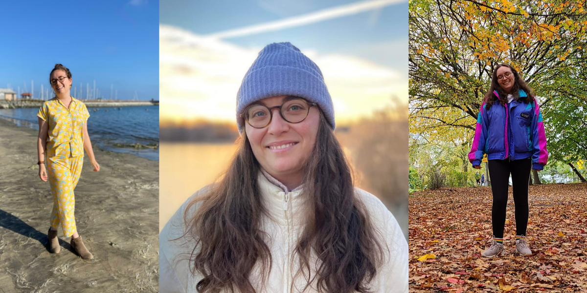 Three images of the same young woman smiling at the camera