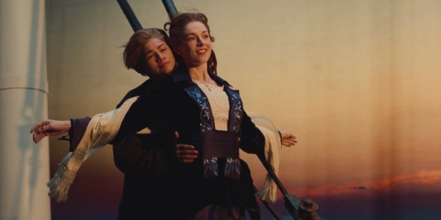 Euphoria recap: Zendaya as Jack and Hunter Schafer as Rose in the Titanic standing at the edge of the boat.