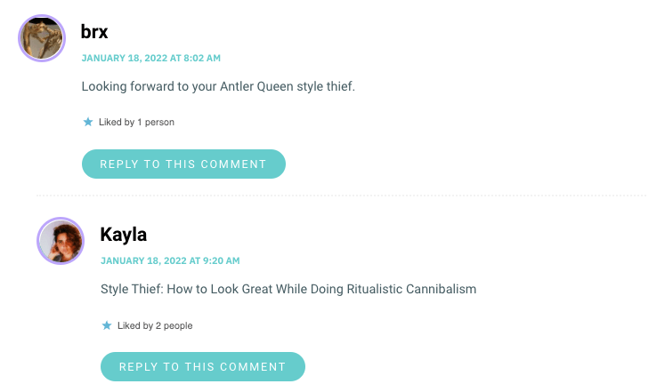 Looking forward to your Antler Queen style thief.