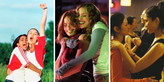 A collage of stills from Bend It Like Beckham, Imagine Me & You, and Saving Face
