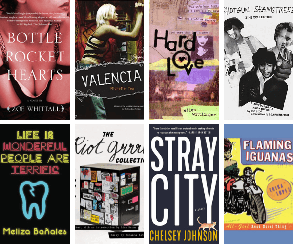 A collage of queer books set in the 90s