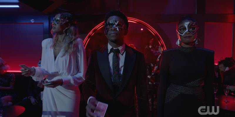 Sophie, Luke, and Ryan enter the masquerade party