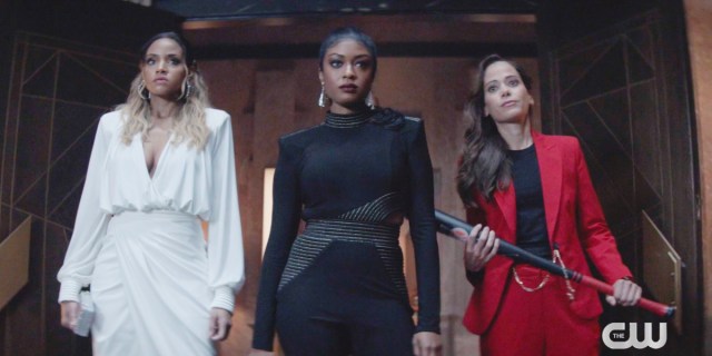 Batwoman cancelled after season three on the CW, in this still sophie, ryan, and renee standing together ready to fight