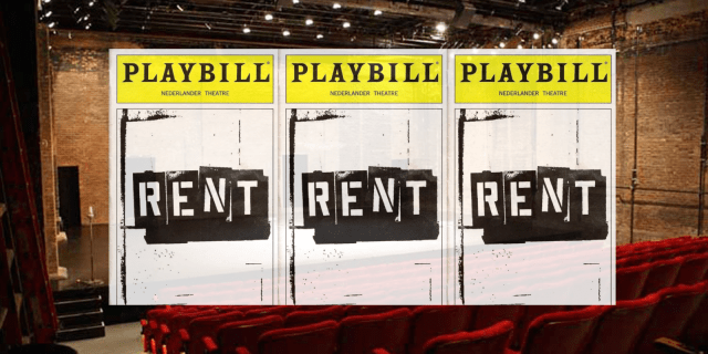 A photo of theatre with a photo of the RENT playbill on top.