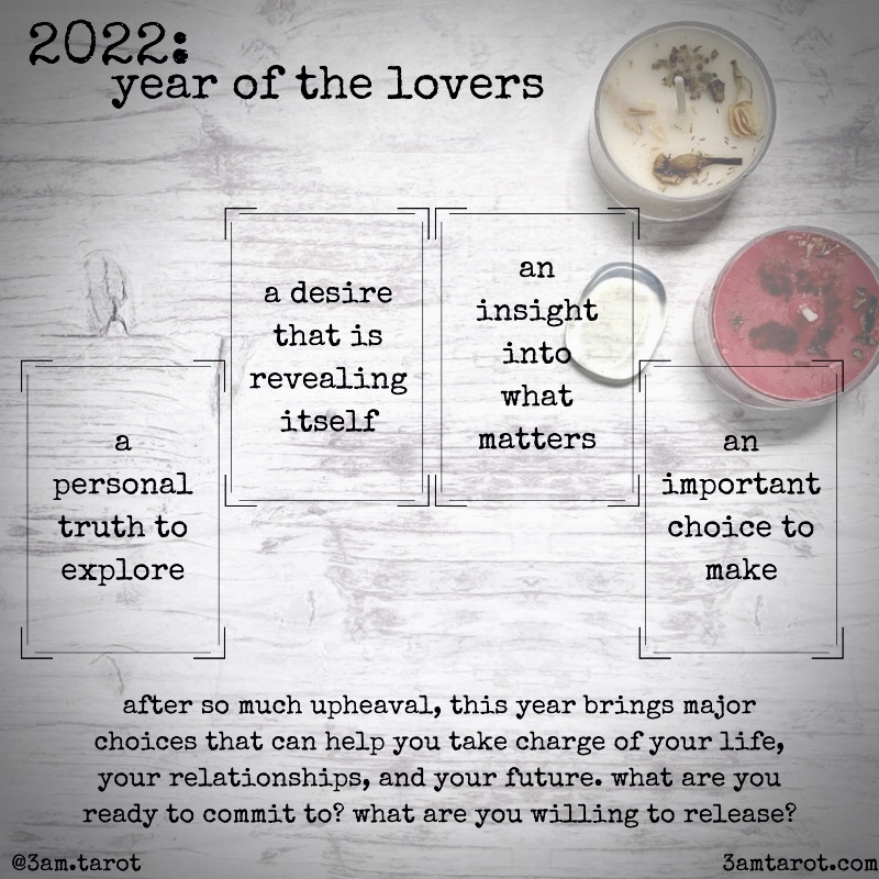 a graphic that reads 2022: year of the lovers. a personal truth to explore. a desire that is revealing itself. an insight into what matters. an important choice to make.