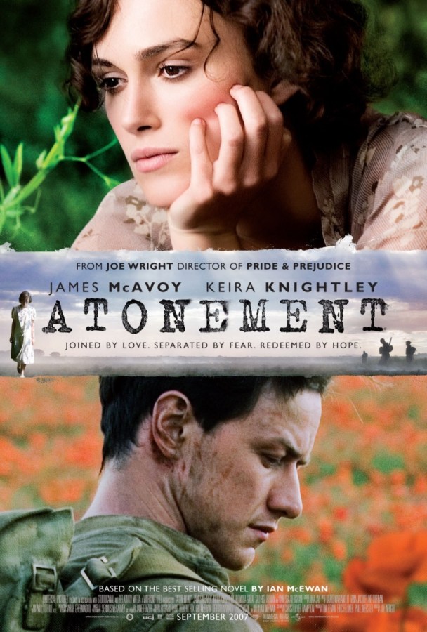 The cover of Atonement. It has a woman and a man on the cover looking  moody and solemn.