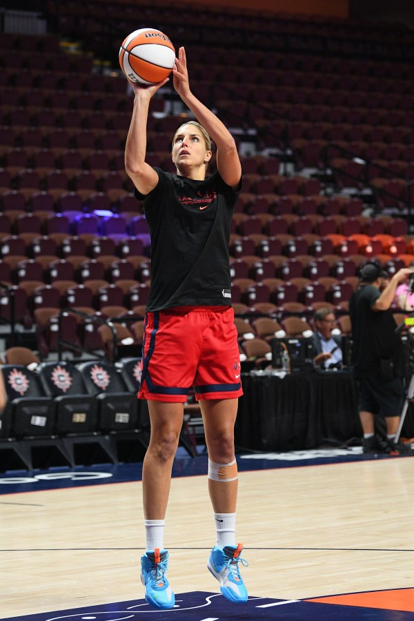 UNCASVILLE, CT - JULY 09: Washington Mystics forward Elena Delle Donne (11) warms up before a WNBA game between the Washington Mystics and the Connecticut Sun on July 9, 2023, at Mohegan Sun Arena in Uncasville, CT. (Photo by Erica Denhoff/Icon Sportswire via Getty Images)
