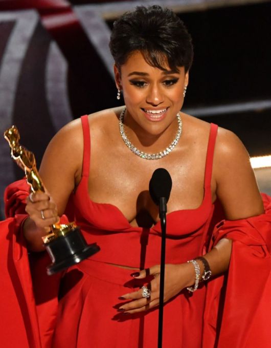US actress Ariana DeBose accepts the award for Best Actress in a Supporting Role for her performance in "West Side Story" onstage during the 94th Oscars at the Dolby Theatre in Hollywood, California on March 27, 2022. (Photo by Robyn Beck / AFP) (Photo by ROBYN BECK/AFP via Getty Images)