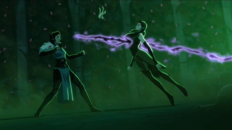 Keyleth steps in front of Vex and gets hit with Delilah's magic instead