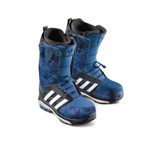 a pair of blue adidas snowboarding boots