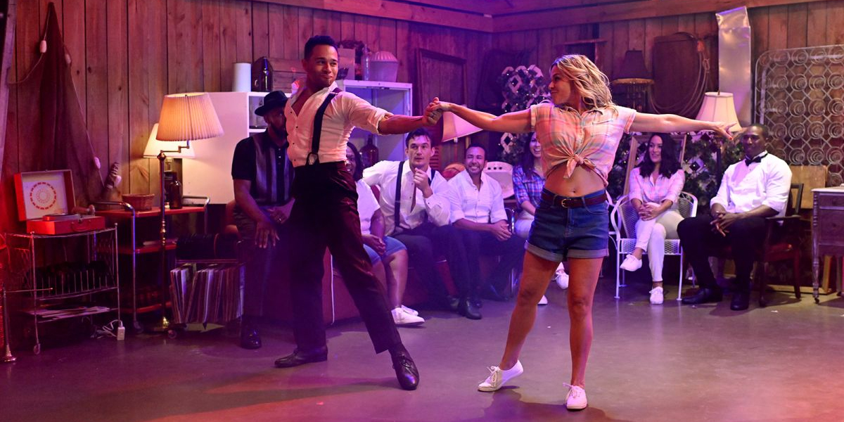 Corbin Bleu and Cat Cora in jean shorts and a tied-up button-up shirt dance in the new Fox series 'The Real Dirty Dancing'