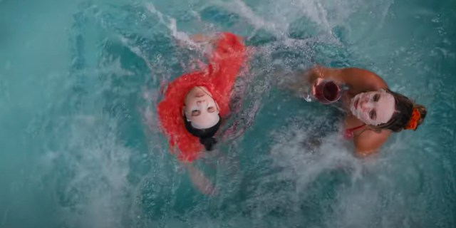 Jenna Ortega and Maddie Ziegler in a pool in a still from The Fallout