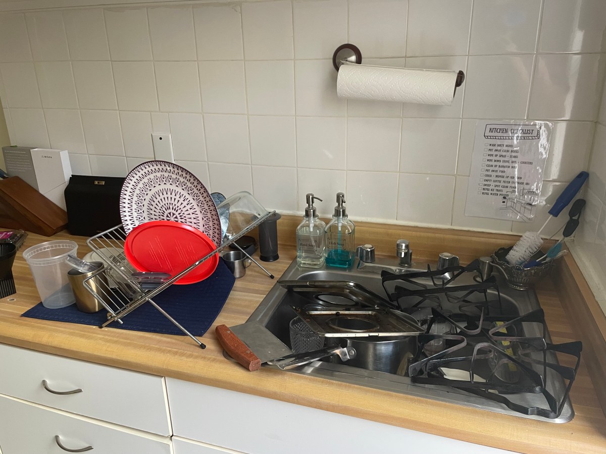 a sink full of dirty dishes