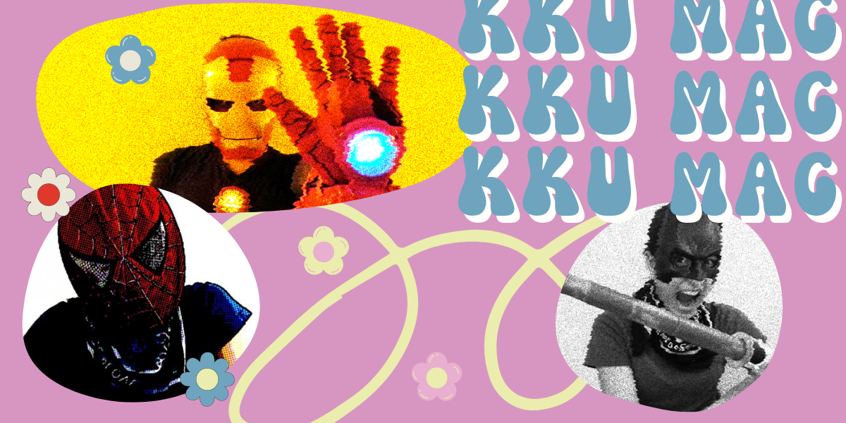 KKU Mag features Kayla Kumari Upadhyaya dressed as Spider-Man, Iron Man, and Batman