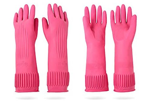 Mamison Reusable Waterproof Household Dishwashing Cleaning Rubber Gloves, Non-Slip Kitchen Glove(Medium)-Pack of 2