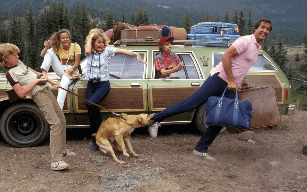 National Lampoons vacation entire family outside their station wagon