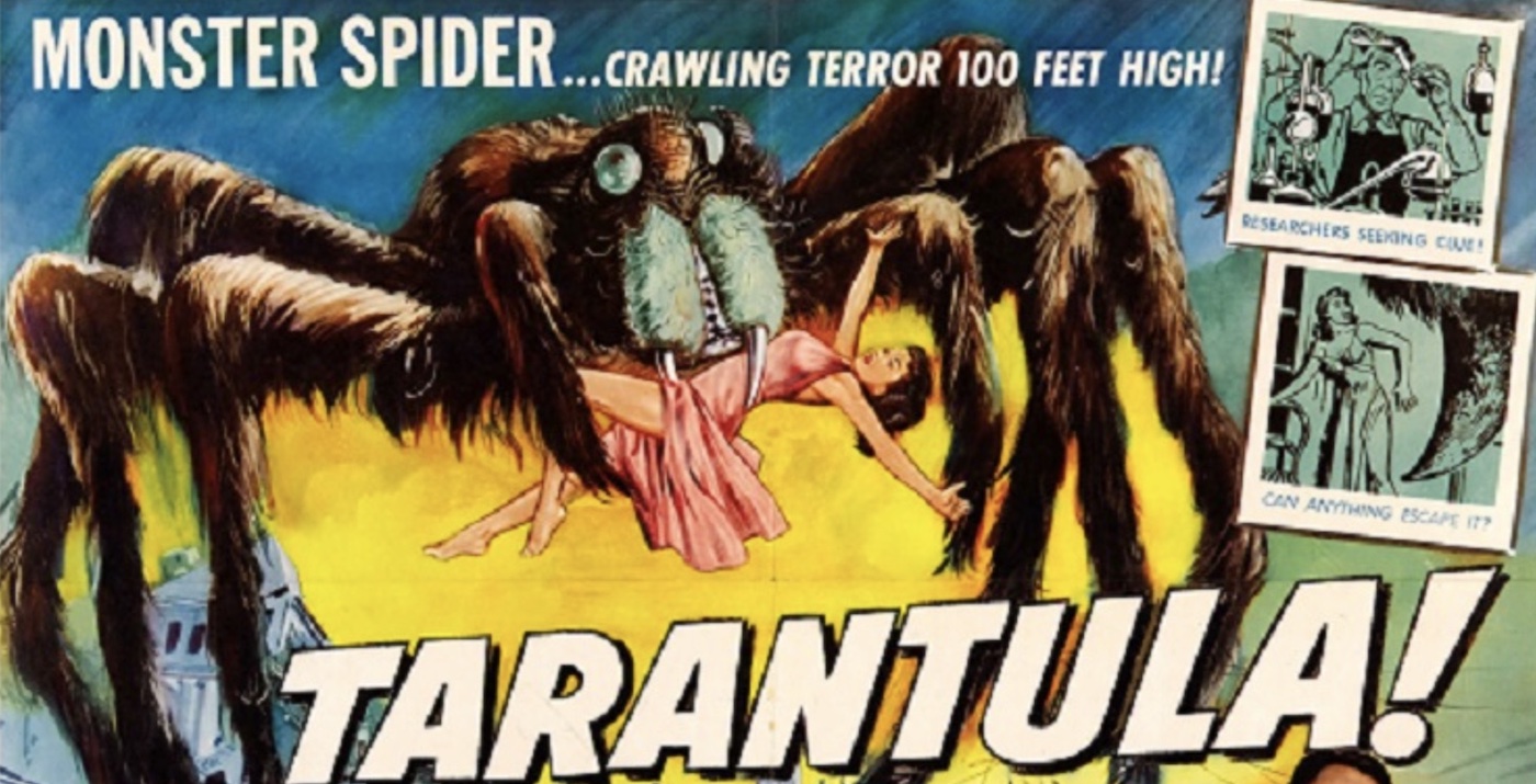 TARANTULA! b-movie poster of a giant spider attacking a woman