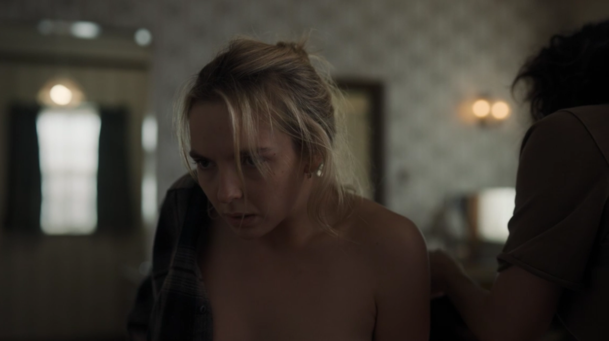Eve helps Villanelle into a flannel on Killing Eve