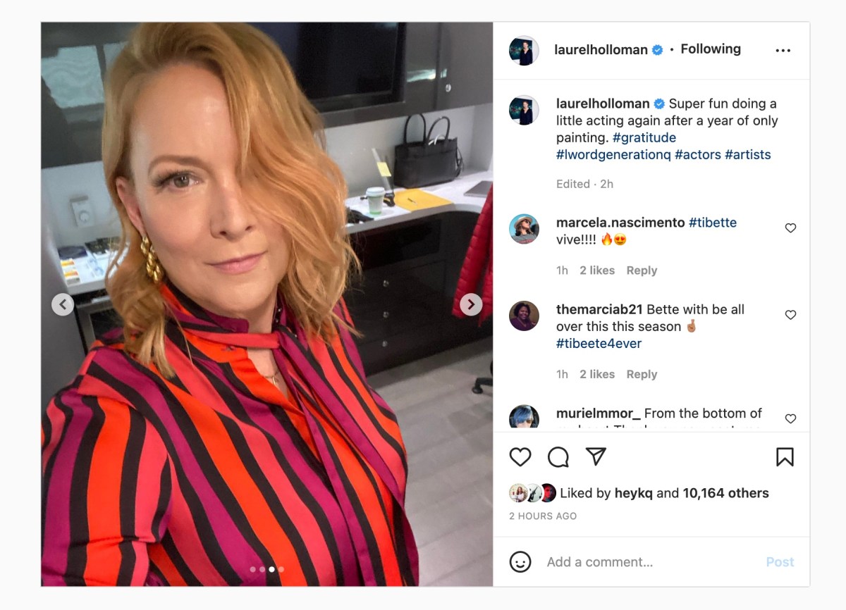 Laurel Holloman instagram post from the set of The L Word Generation Q