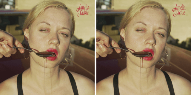 The album cover of You Can't Fuck The Internet features Amelia Jackie in red lipstick being spoonfed liquid