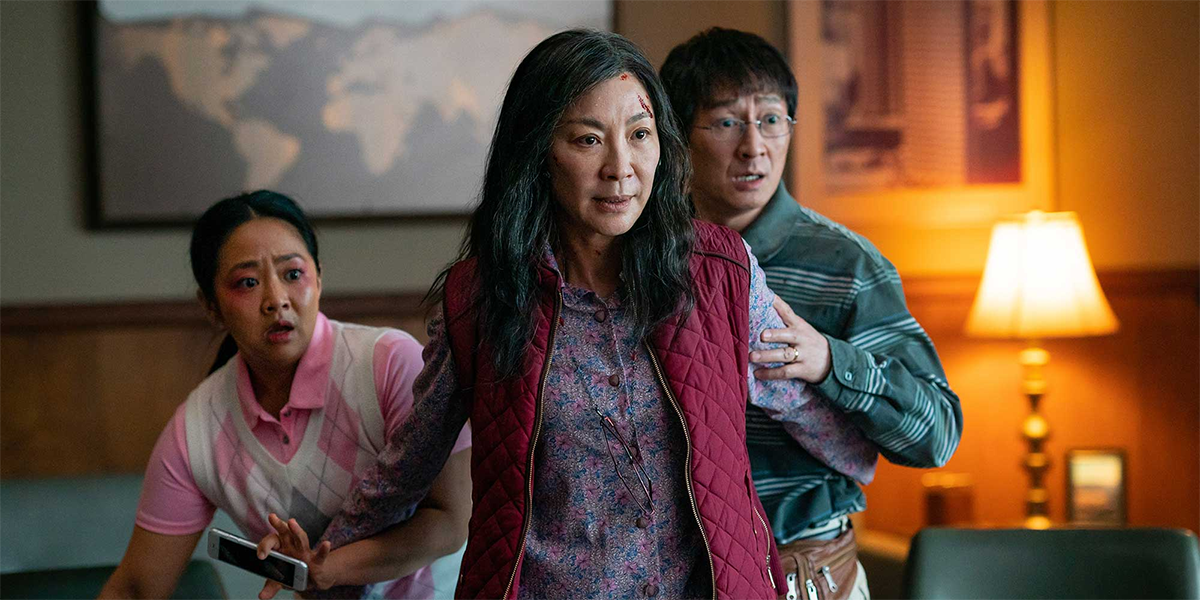 Stephanie Hsu, Michelle Yeoh, and Ke Huy Quan in 'Everything Everywhere All at Once.