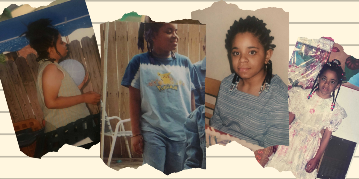 a collage of photos of young Dani. Fat Femme Fashion.