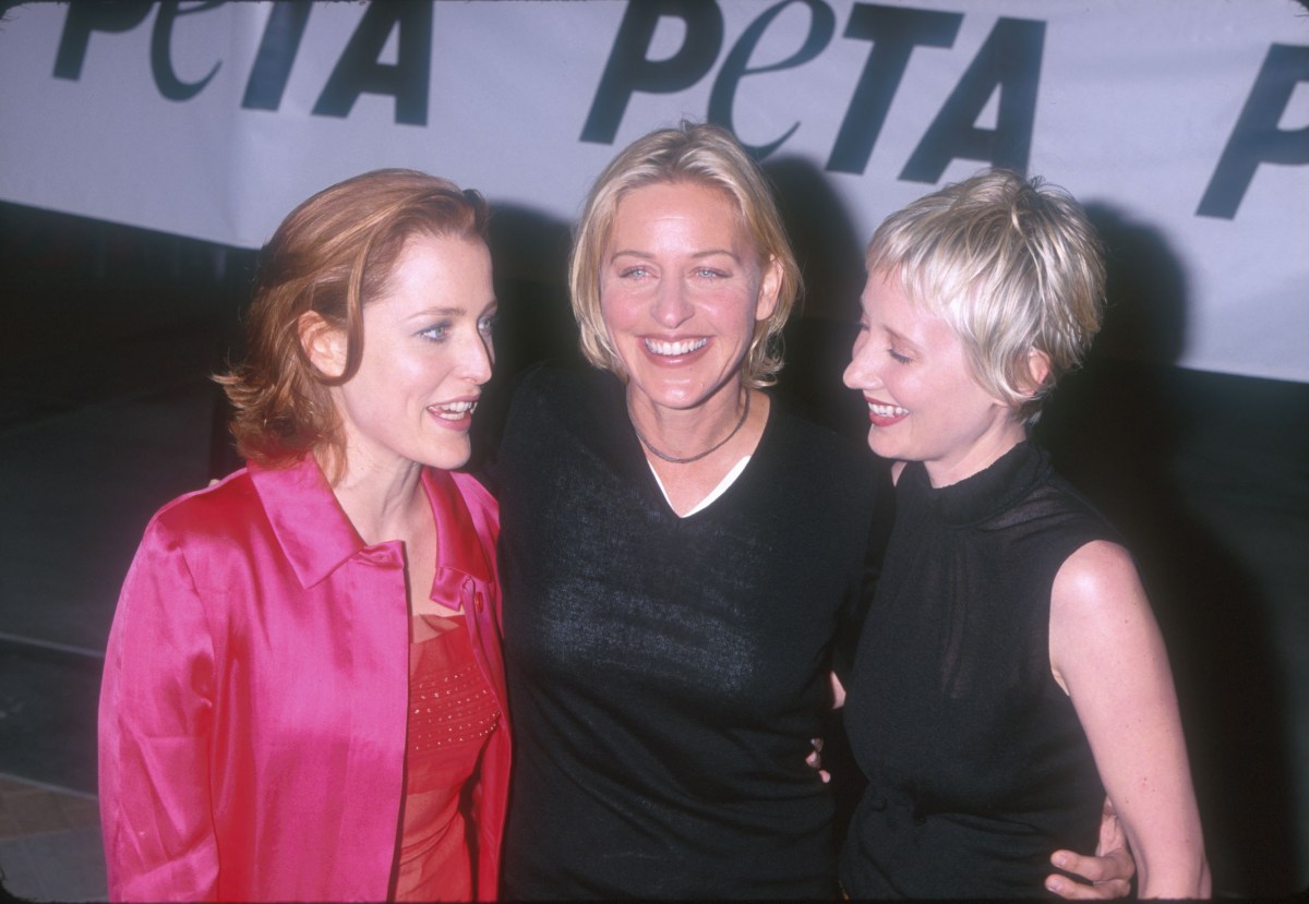 Gillian Anderson, Ellen DeGeneres, & Anne Heche during PETA Honors The Animal Rights Movement at Paramount Studios in Hollywood, California, United States. (Photo by Jeffrey Mayer/WireImage)