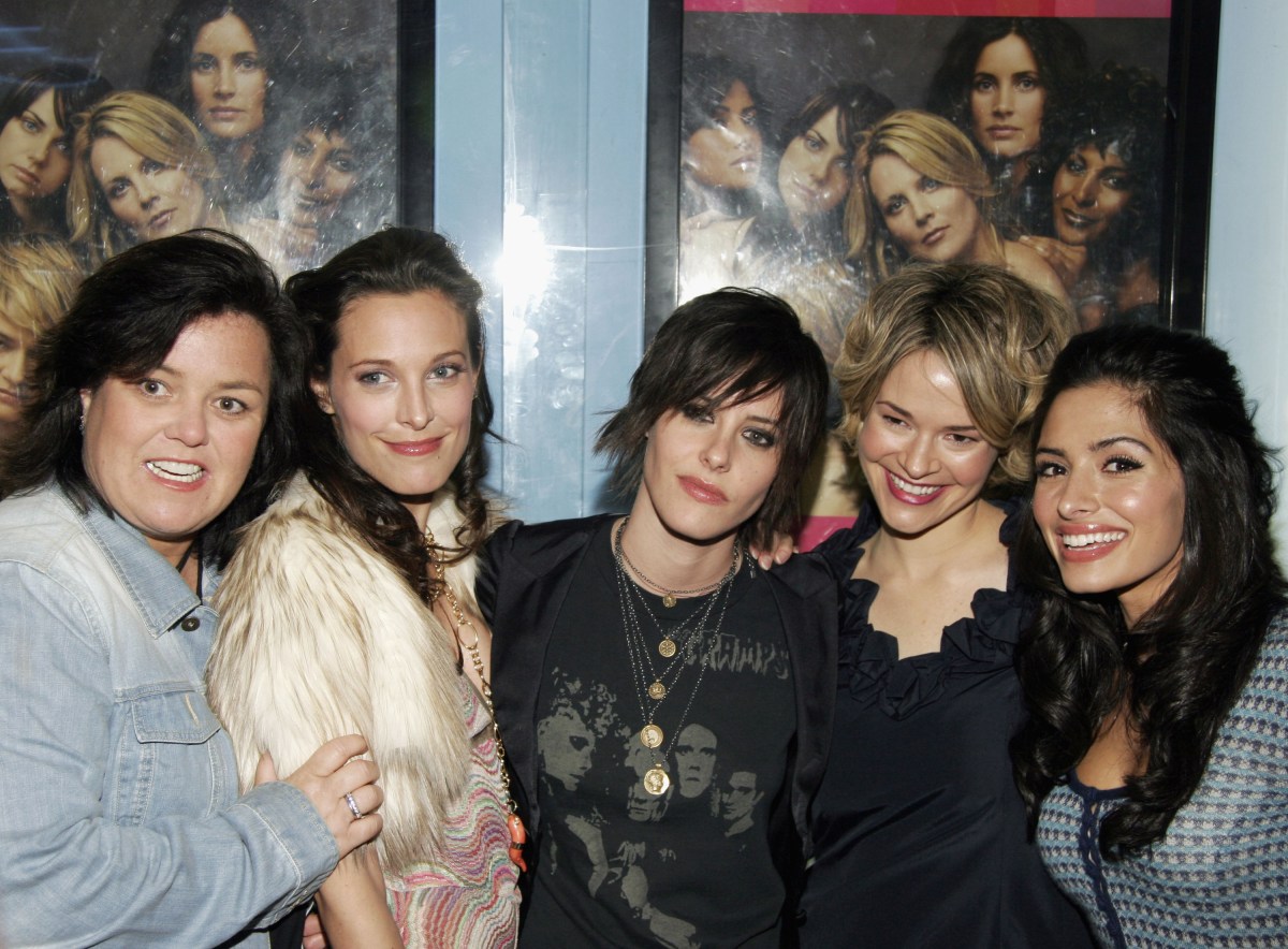 NEW YORK - FEBRUARY 8: (L-R) Actress/comedian Rosie O'Donnell, Erin Daniels, Katherine Moennig, Leisha Hailey and Sarah Shahi attend Showtime's "The L Word" second season premiere in Chelsea February 8, 2005 in New York City. (Photo by Fernando Leon/Getty Images)