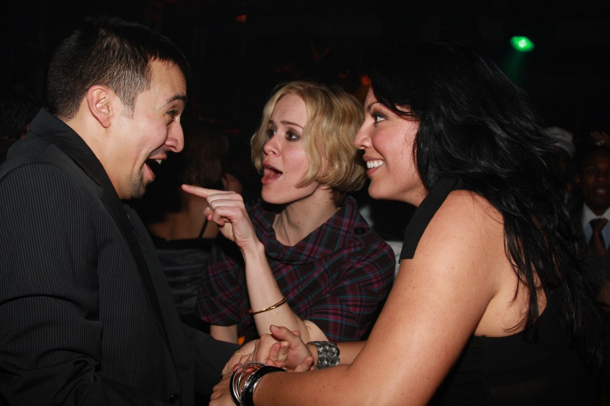 NEW YORK - MARCH 09: Actor, composer and writer Lin Manuel Miranda, actress Sarah Paulson and actress Sara Ramirez attend the opening night party for The New Musical "In The Heights" held at Pier 60 on March 9. 2008 in New York City, New York. (Photo by Bruce Glikas/FilmMagic)