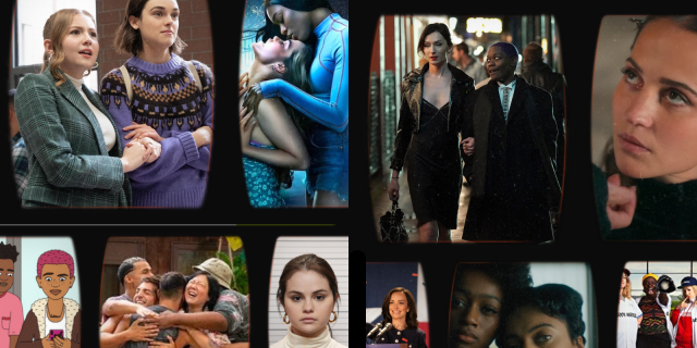 a collage of characters from lgbt-inclusive shows debuting in June 2022 on streaming networks