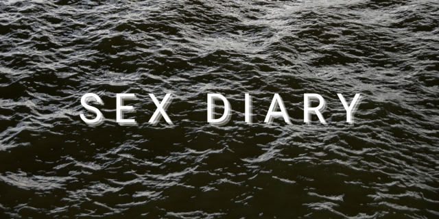 The words "Sex Diary" float in white over a background of choppy water, which is also in black and white