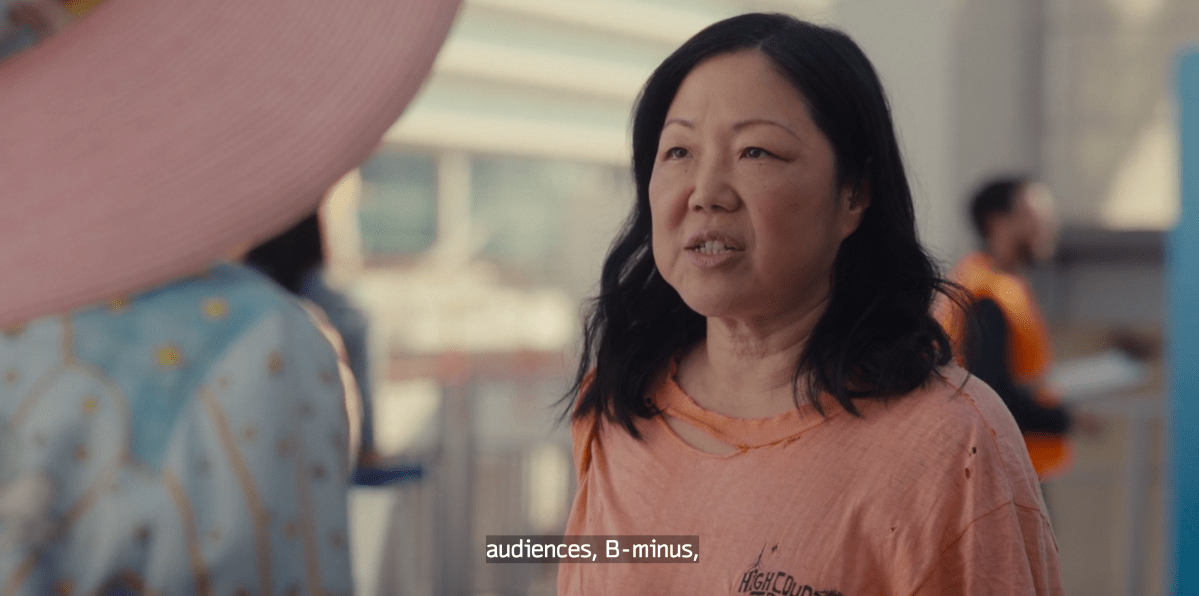 Margaret Cho as Margaret Cho saying "audiences, B minus" on Hacks