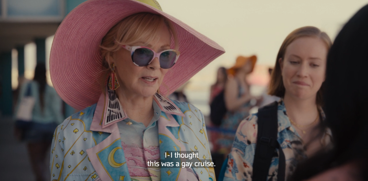 Deborah Vance saying "I-I thought this was a gay cruise" on Hacks