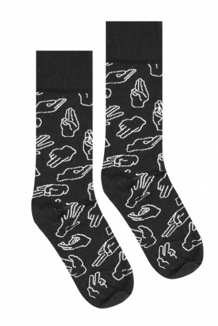 The Fisting 101 Socks black with various fingering positions in white outline