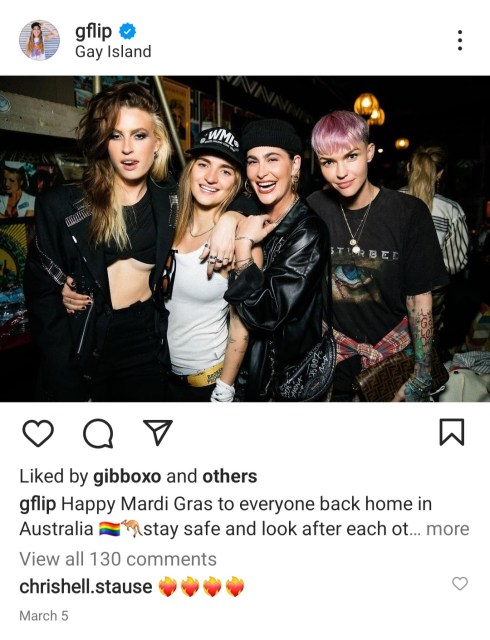 An Instagram from G Flip, looking happy and wishing everyone a happy Mardi Gras