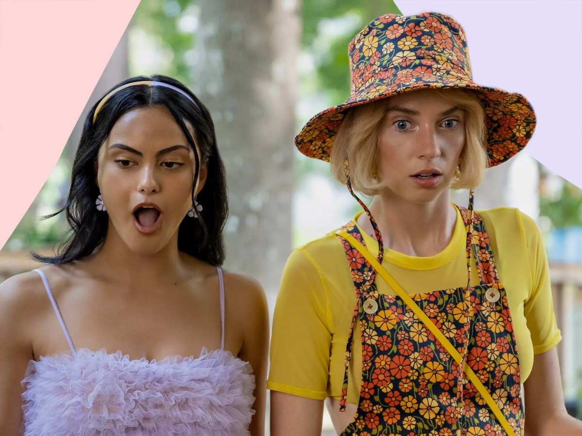 Two teen girls in poppy outfits looking very shocked