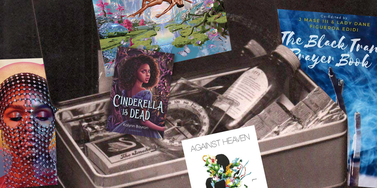 A box filled with the book Cinderella Is Dead, the album Dirty Computer, the album Montero, and the book Against Heaven: Poems