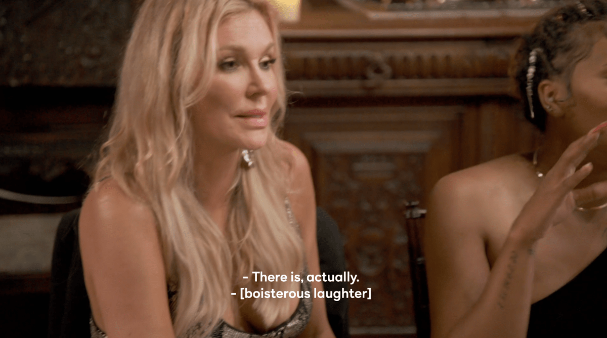 Brandi Glanville, a white woman with blonde hair, says "There is, actually." on Ultimate Girls Trip.