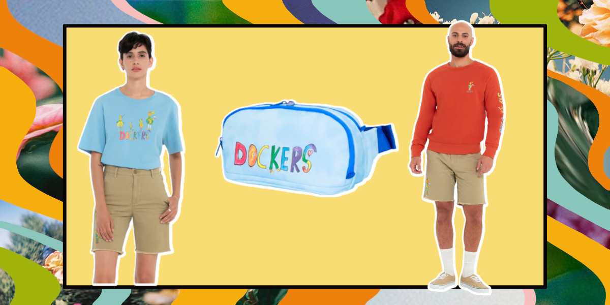 Dockers Pride t-shirt, fanny pack and long-sleeve shirt