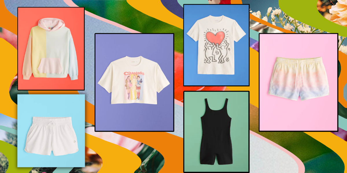 Abercrombie Collection: hoodies, shorts, Clueless crop-top, Keith Haring tee, Clueless tee, shorts