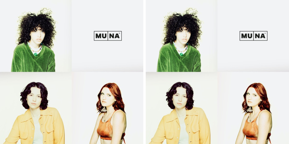 The album cover for the self-titled MUNA album features the members of MUNA in squares