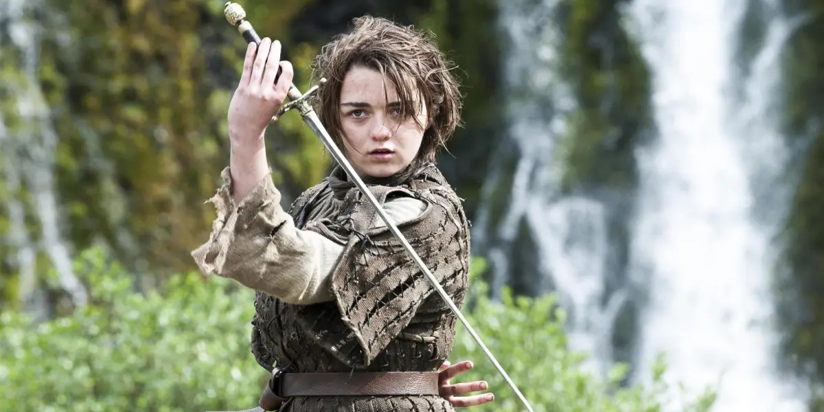 Arya Stark practices her swordplay on Game of Thrones