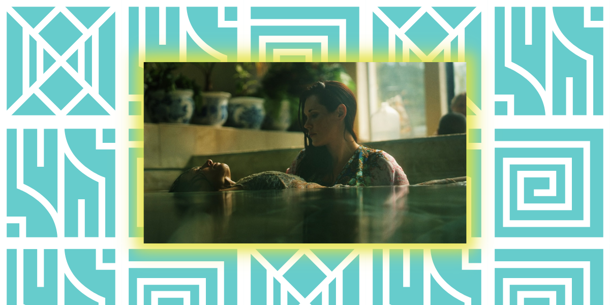 Shot from Freeform's "The Deep End" surrounded by geometric signs