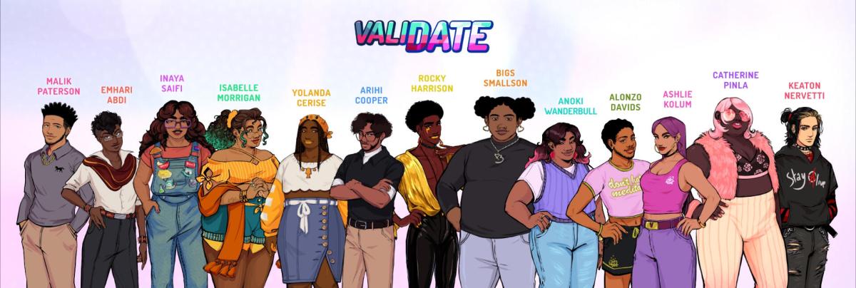 picture of several black and brown queer characters in the game ValiDate