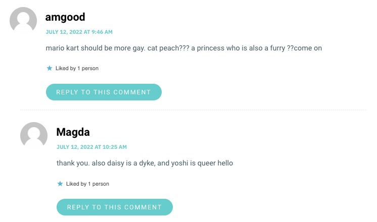 mario kart should be more gay. cat peach??? a princess who is also a furry ??come on