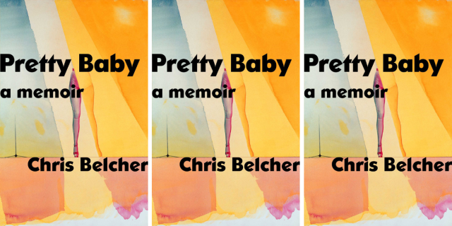 Pretty Baby by Chris Belcher features watercolor abstract shapes in blue, yellow, and orange and a pair of legs