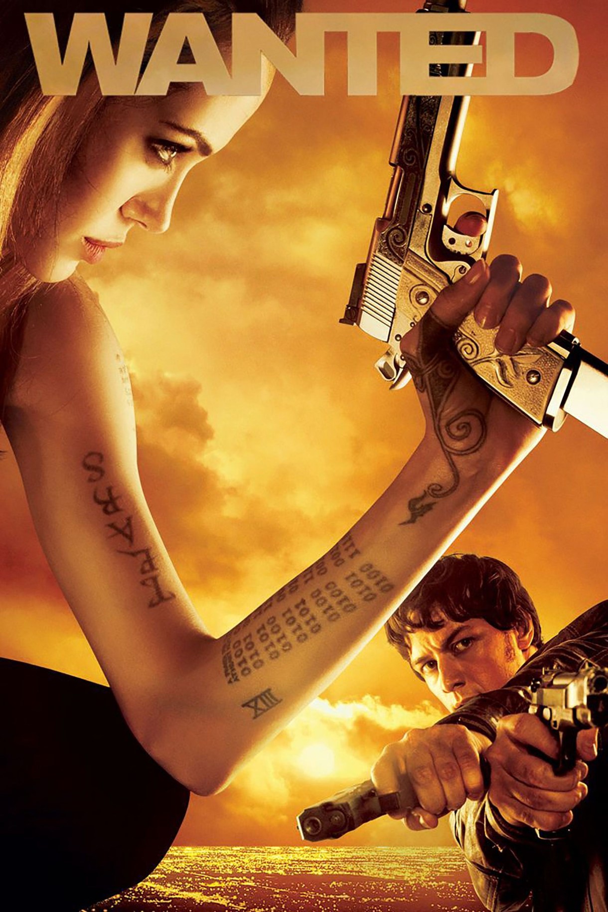 the cover of wanted with angelina jolie on it holding a gun
